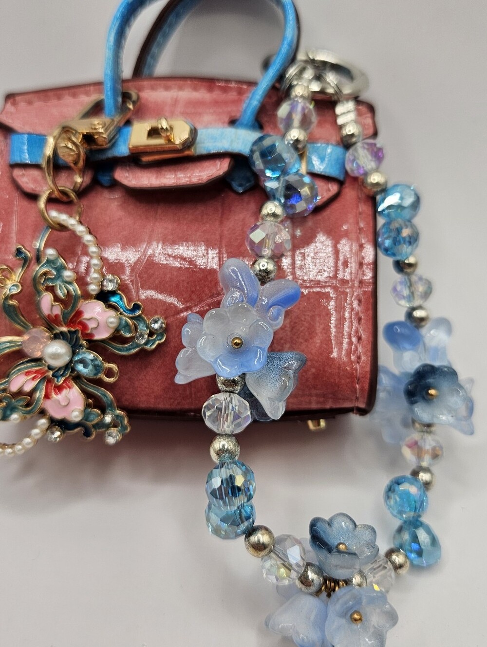 Pink And Blue Minibag With Chain And Charm